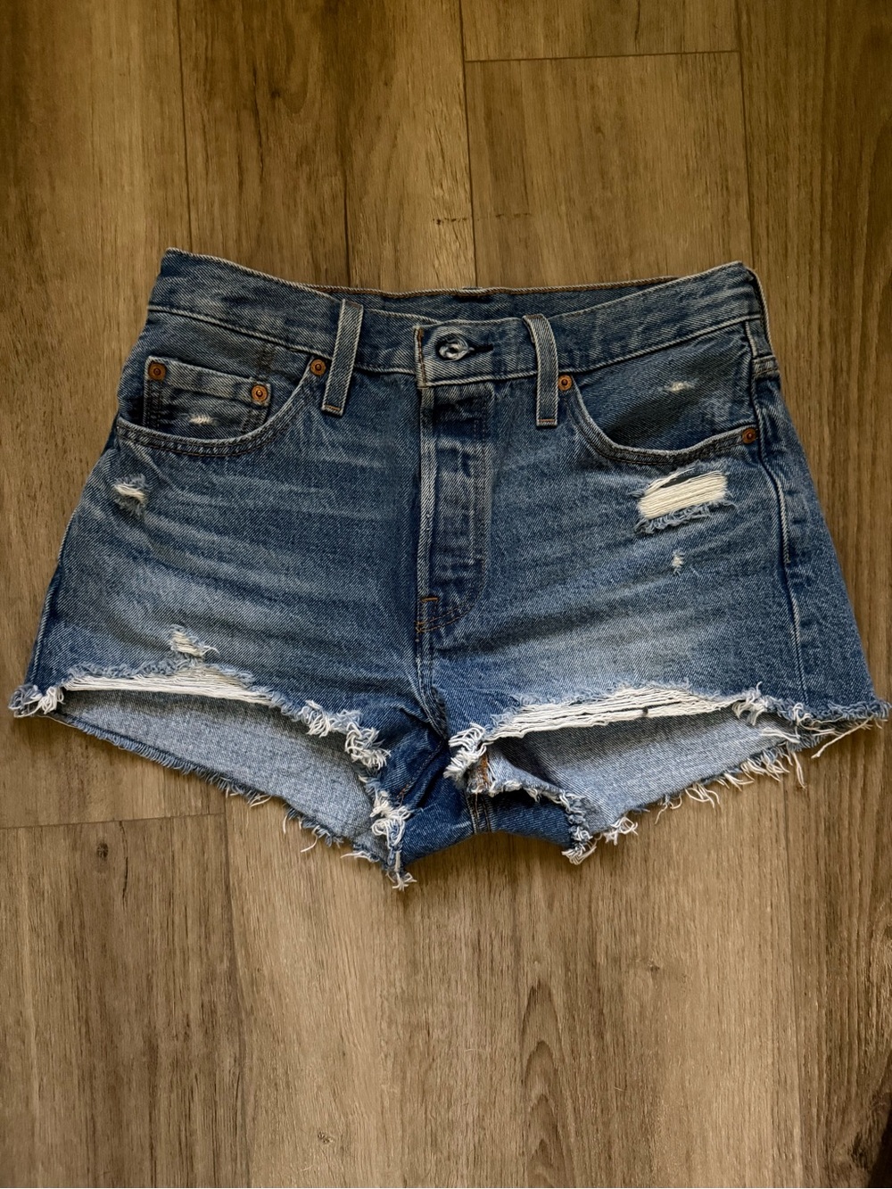 Classic Distressed Denim Shorts - Blue